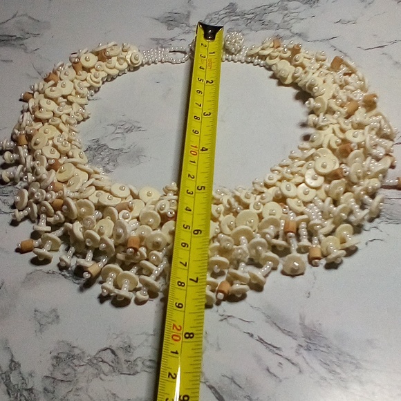 Vintage Artisan Hand Crafted Crochet MOP Ostrich Shell & Wood Beaded Necklace - Picture 7 of 12